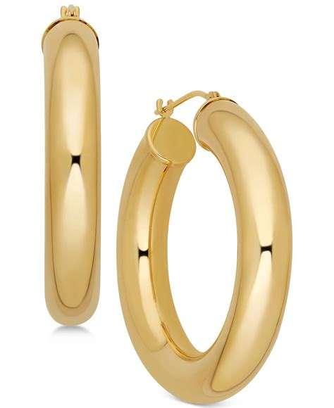 Macy S Polished Chunky Tube Hoop Earrings In K Gold In Metallic Lyst