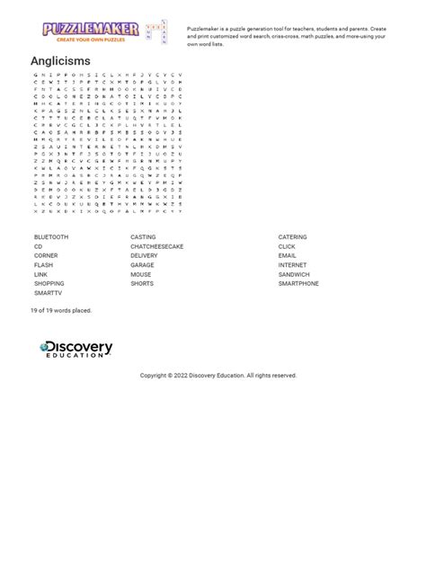 Word Search Puzzle Discovery Education Puzzlemaker Pdf
