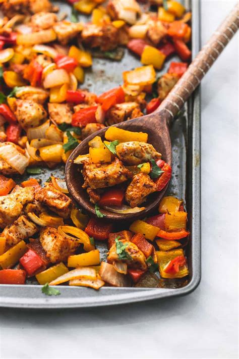 Roast chicken and veggies at 400 degrees for 45 minutes, rotating pan and stirring halfway through. One Pan Fajita Chicken and Veggies | The Recipe Critic