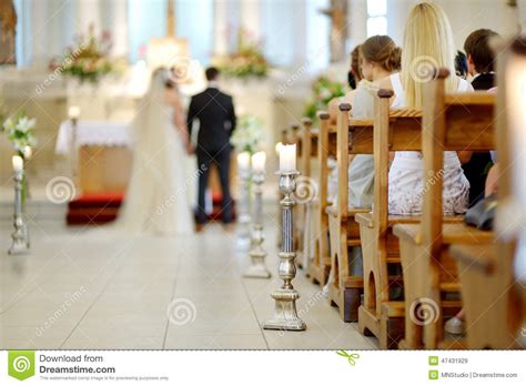 Beautiful Candle Wedding Decoration In A Church Stock