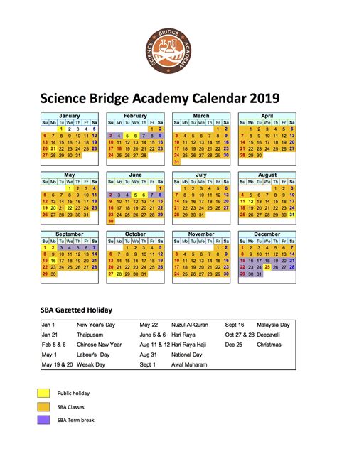 Science Bridge Academy Term Calendar 2019 Science Bridge Academy