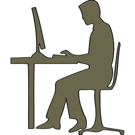 Silhouette Of Man Sitting At Computer Desk Vector Clip Art Free Svg