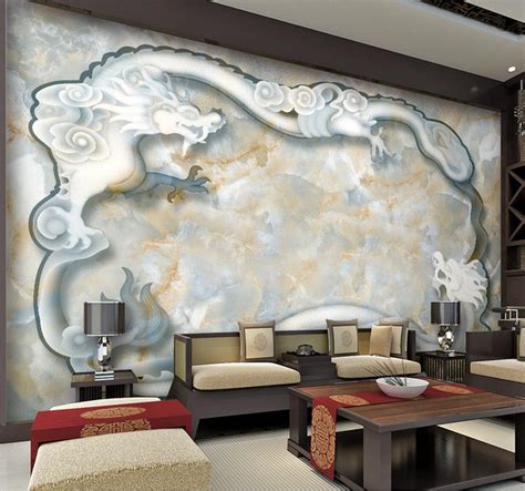 Custom 3d Wallpaper Marble Dragon Relief Mural Tv Sofa
