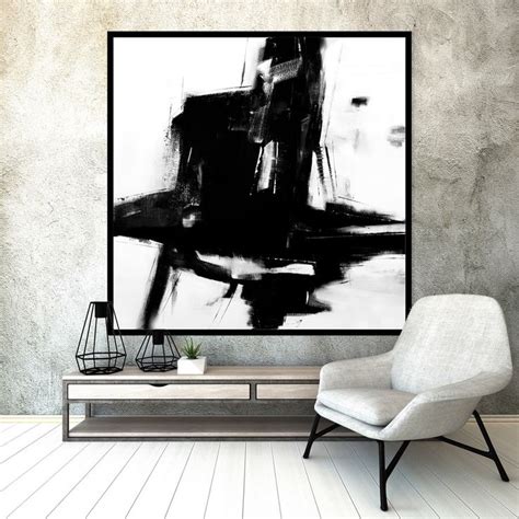 Original Large Abstract Art Painting On Canvas Black And White Wall