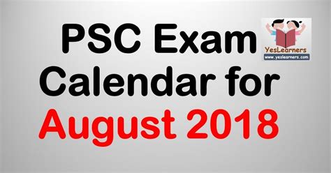 Kerala Psc Exam Calendar August 2018