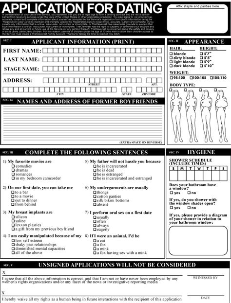 Dating Application Form Funny Girlfriend Application Form Approaching Your Romantic