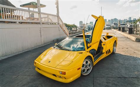 Download Wallpapers Lamborghini Diablo Yellow Sports Car Front View