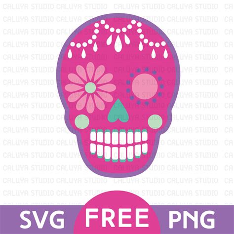 Pink Sugar Skull Free SVG & PNG Download by Caluya Design
