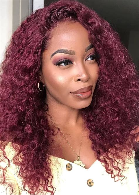 Burgunday Color Curly Wigs Lace Frontal Wigs Brazilian Lace Front Human
