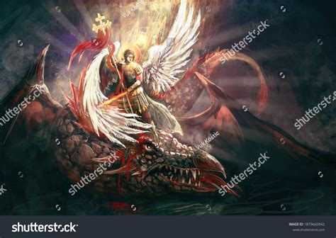 Ilustrasi Stok Saint Archangel Michael Killing Dragon 1879660942