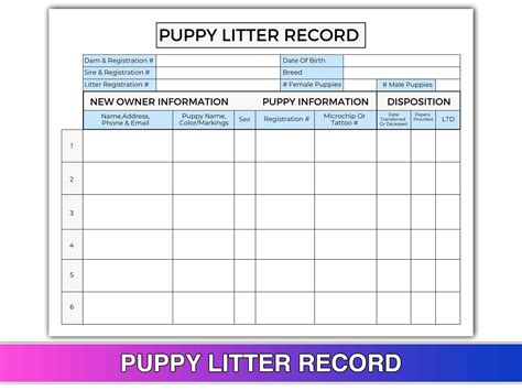 Puppy Litter Record Canva Template US Letter Size Printable PDF