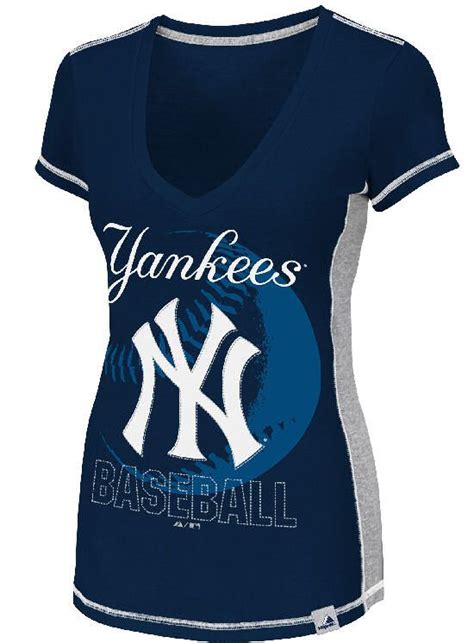 New York Yankees Womens Light Up The Stands V Neck Top By Majestic