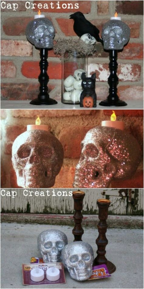 Two Candles That Are Sitting Next To Each Other With Skulls On Them And