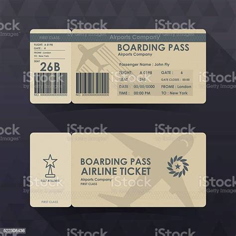 Boarding Pass Tickets Brown Paper Design Vector Illustration Stock