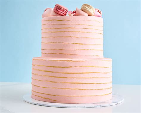 Two Tier Pink Ruffle Macaron Cake