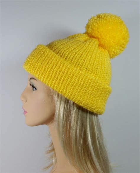 Maybe you would like to learn more about one of these? Womens Yellow Knit Beanie With Pom-Pom Classic Knit Hat ...