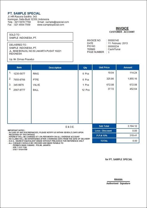 Contoh Template Invoice Word Imagesee