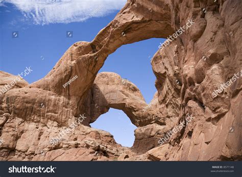 Double Arch Rock Formation In Arches National Park In Utah Usa Stock