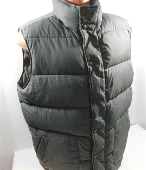 lands end men s grey goose down snap front puffer vest sleeveless size l 42 44 ebay