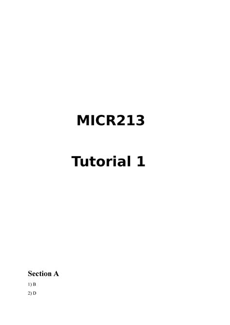 Micr Tut 1 Tutorial 1 Answers Micr Tutorial 1 Section A 1 B 2 D 3 E 4 E 5 A 6 B 7 E 8