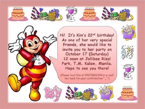 Pink Birthday Invitation Jollibee Birthday