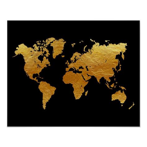 Black And Gold World Map Poster Zazzle Gold World Map World Map