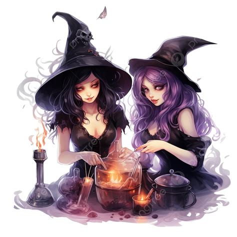Two Halloween Witches Making A Potion And Conjure In Halloween Night Magic Holidays And Mystic