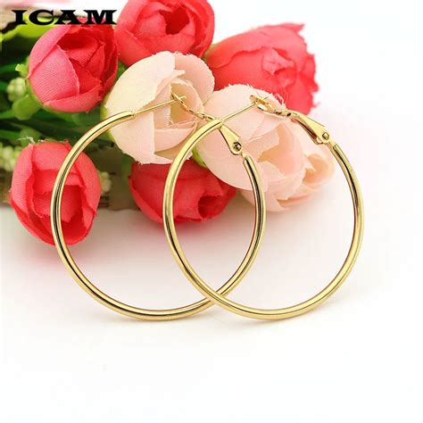 Icam Vintage Trendy Gold Color Hoop Earrings For Women Bohemian Statement Geometry Round Creole