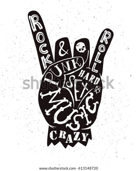 Vector Lettering Illustration Rock And Roll Sign Punk Music Crazy