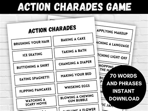 Printable Charades Game Fun Words And Actions Charades Etsy Australia