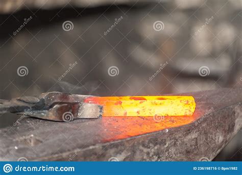 Detail Shot Of Hammer Forging Hot Iron At Anvil Stock Photo Image Of