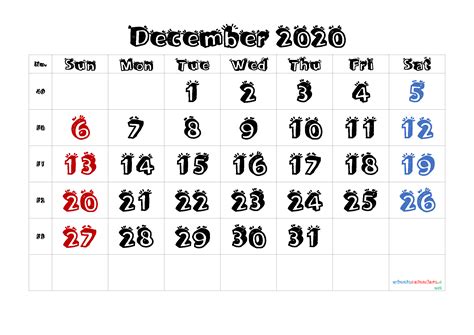 Printable December 2020 Calendar One Month One Page Calendar