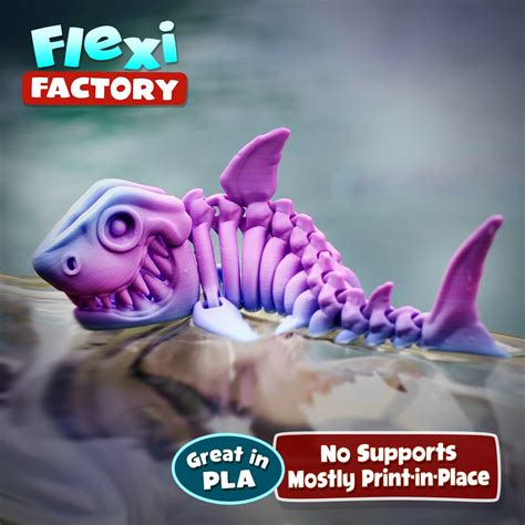 Stl File Flexi Print In Place Skeleton Shark 💀・3d Printer Design To Download・cults