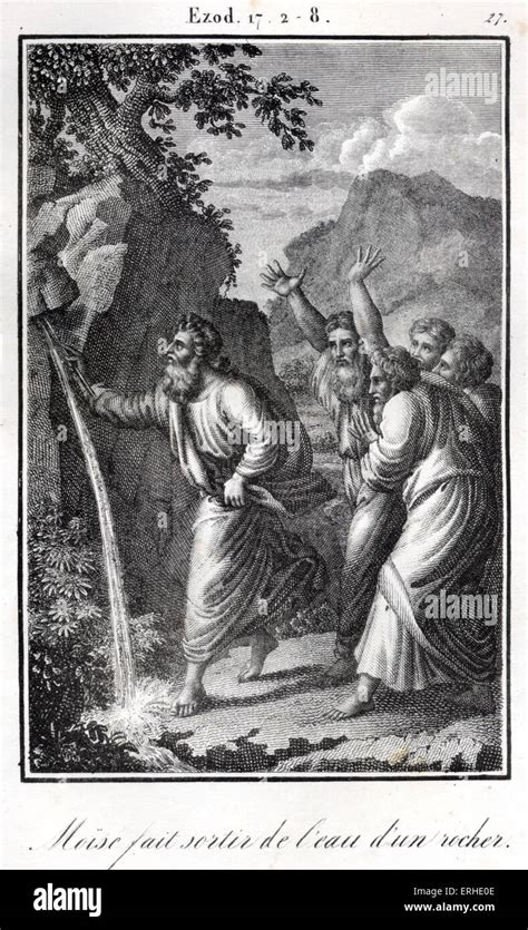 Bible Moses Striking The Rock And Water Coming From It Exodus Stock