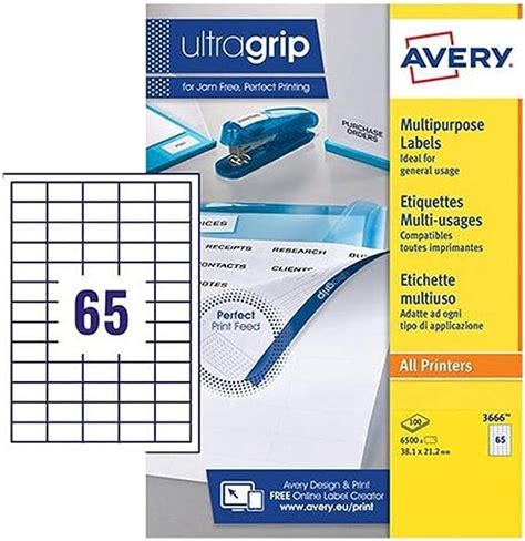 Avery 3666 Self Adhesive Multipurposecopier Labels 65 Labels Per A4