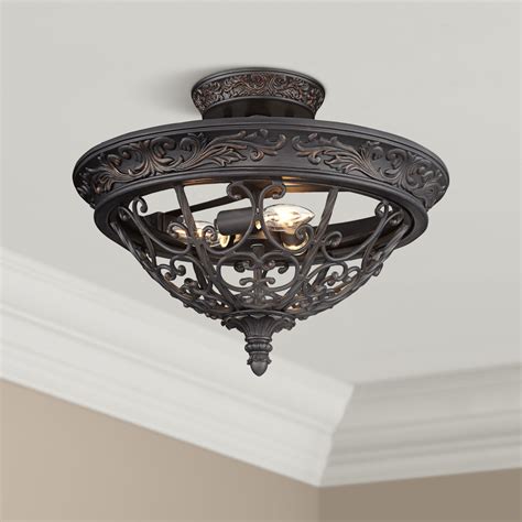 Wrought iron ceiling lights ; Franklin Iron Works Rustic Ceiling Light Semi Flush Mount ...