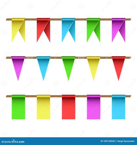 Garlands Set Of Multi Colored Flags On A Straight Rope Triangular And