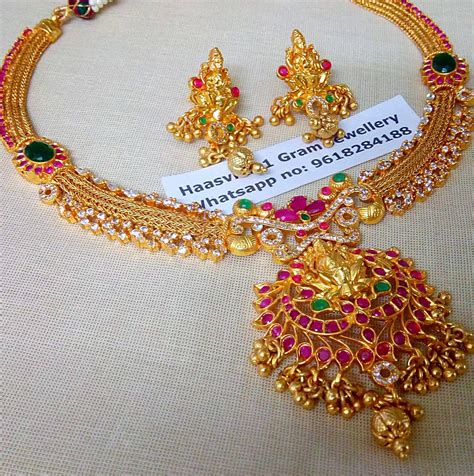 A trustworthy partner for the best one gram gold plated. Stunning one gram gold necklace with big lakshmi devi ...