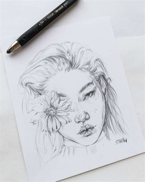 Korean Girl Figurative Pencil Drawing Original Pencil Etsy