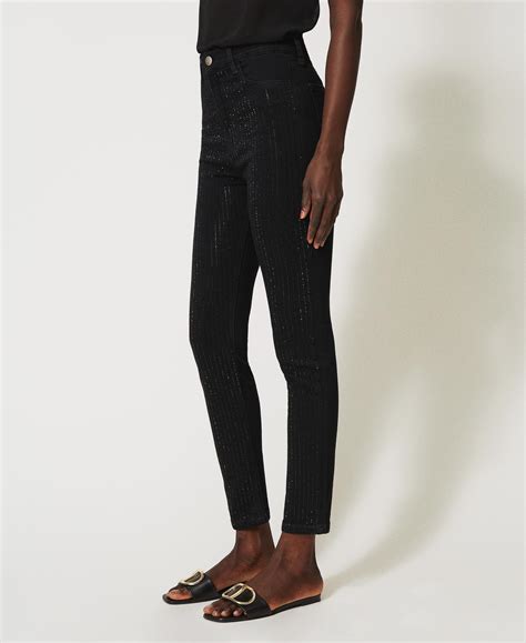 Skinny Jeans With Crystals Woman Black Twinset Milano