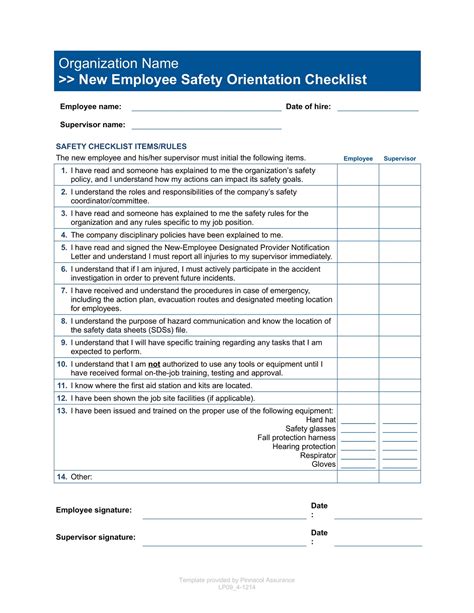 New Employee Safety Orientation Checklist Template Example Geneevarojr