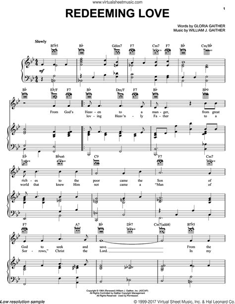 Gaither Redeeming Love Sheet Music For Voice Piano Or Guitar