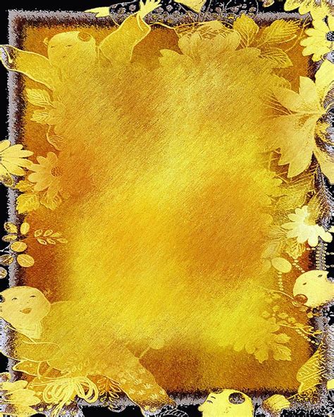 An Artistic Yellow Background With Flowers And Leaves In The Center On