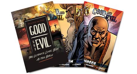 The ultimate comic book action bible, has been beautifully colorized by professional artists! Good and Evil Comic Book Bible