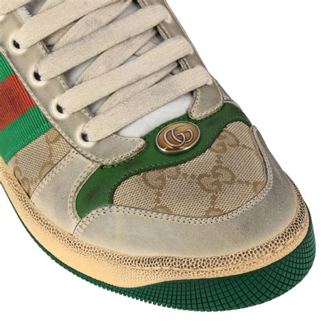 Gucci Screener Sneakers In Vintage Leather With Web And Canvas Bands