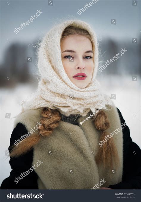 Beautiful Russian Woman Traditional Dress Russian Stock Photo 375648559