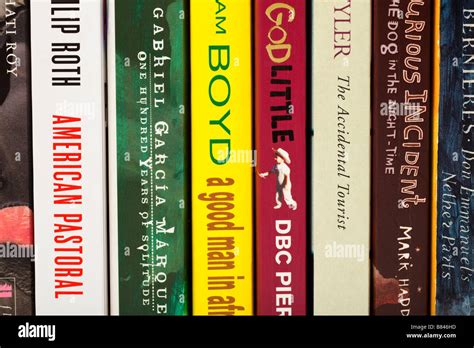 Books Spines Of Literary Fiction Books Novels Close Up Stock Photo