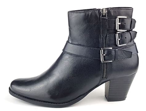 Women Leather Ankle Boots Mid Block Heel Double Buckle Western Shoes