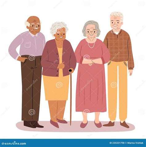 Grupo De Ancianos Personas Mayores Felices Juntos Ilustración