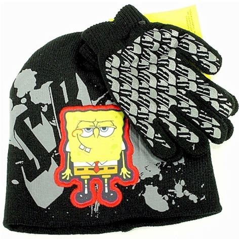 Spongebob Squarepants Boys Knit Beanie Hat And Glove Set Sz 4 7